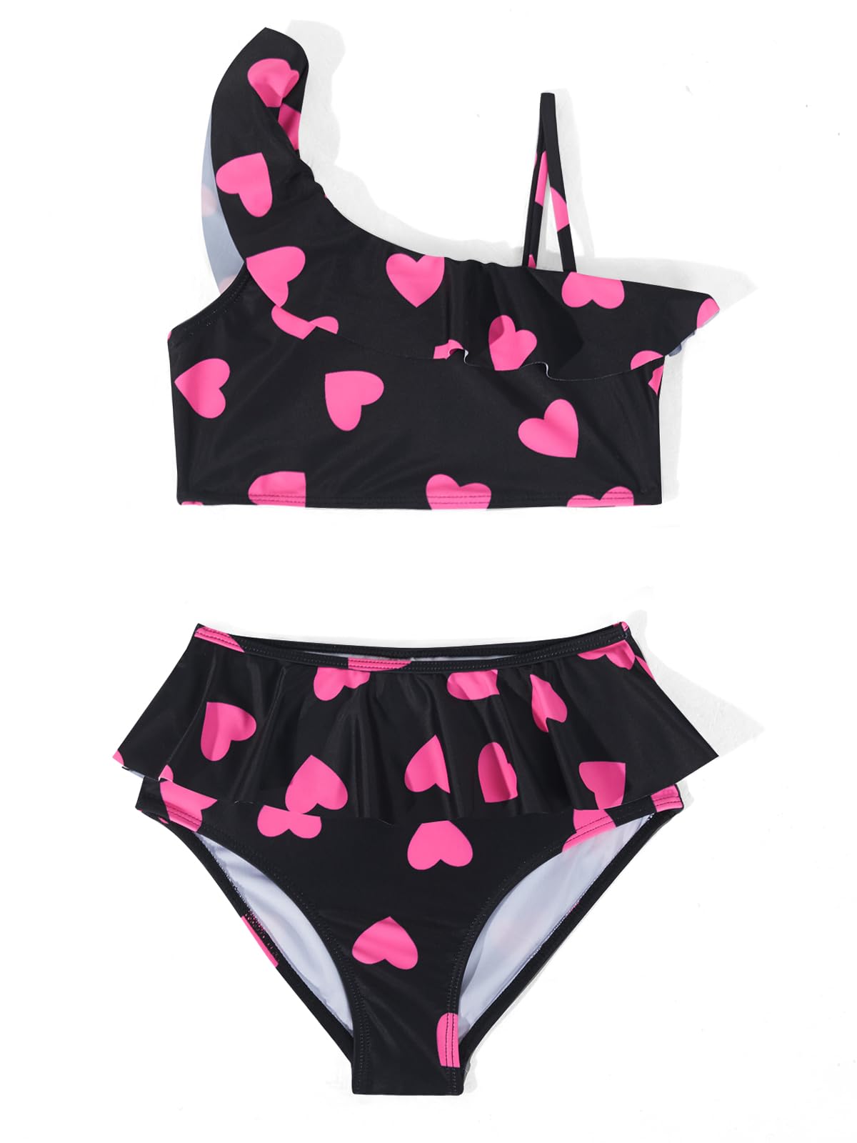 Haloumoning Conjunto de bikini para niña, traje de baño de dos piezas, con volantes, forma de corazón, tankini para playa