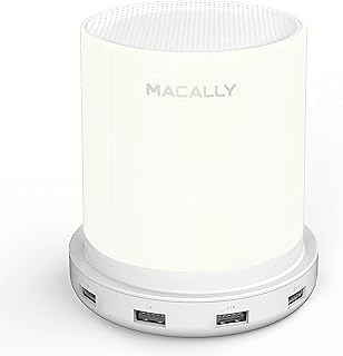 Macally Small Bedside Lamp with USB Port - Smart Touch Lamp with USB Charging Ports - Dimmable Warm White Light - Perfect as LED Bedroom Nightstand Lamp or Bedside Night Light USB Charger - White