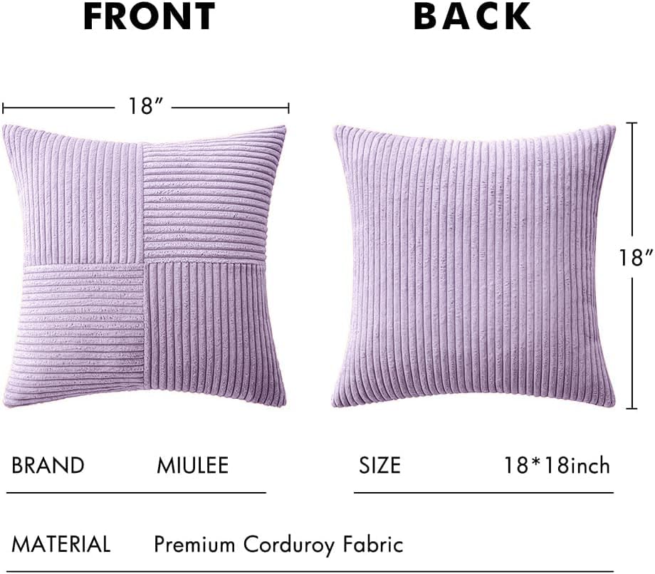 Image of MIULEE Purple Decorative Throw Pillow Covers 18x18 Inch for Couch Bed Sofa Pack of 2 Lavender Boho Farmhouse Throw Pillows Soft Cross Corduroy Patchwork Textured Cushion Cases