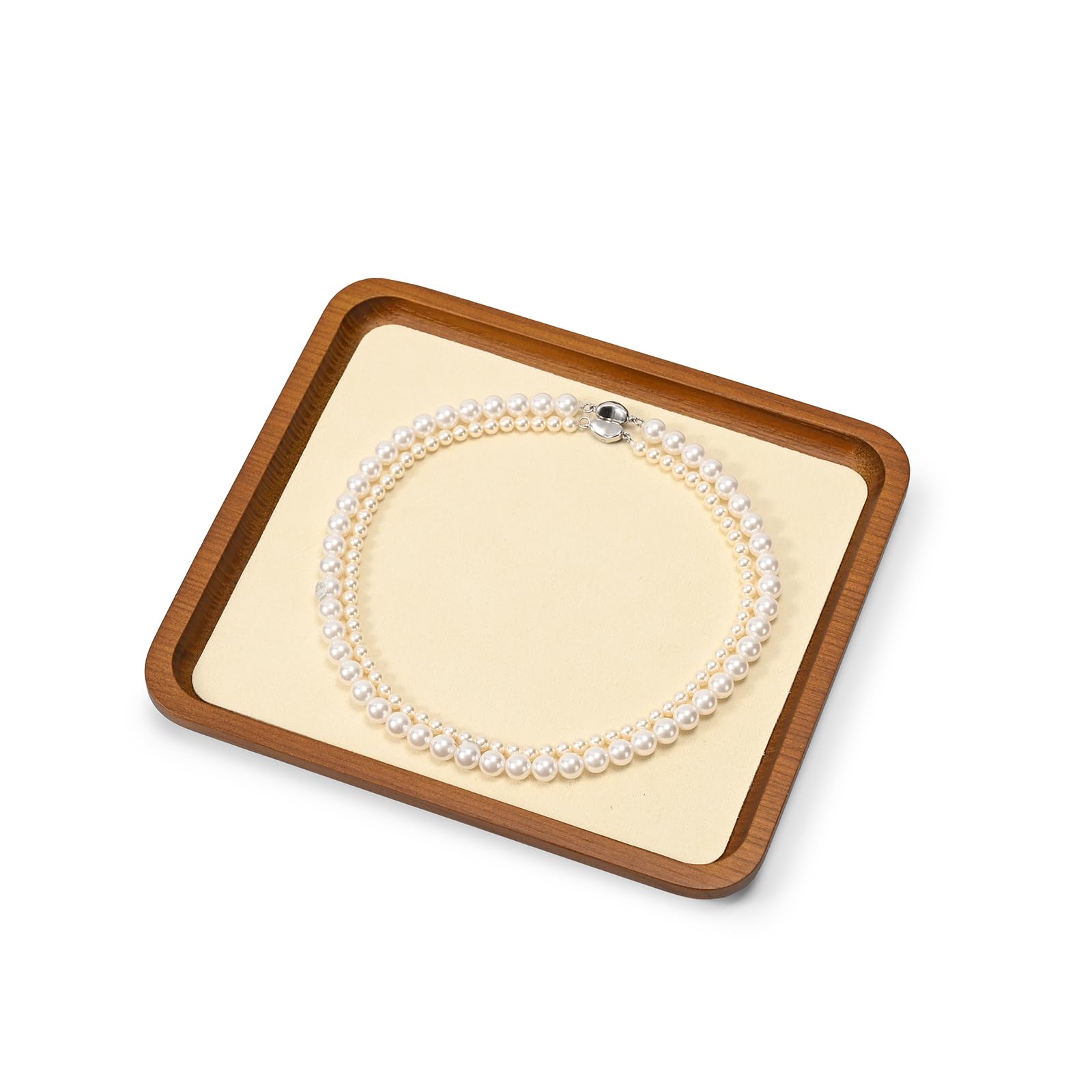Oirlv Vassoio Per Gioielli In Legno Massiccio,Piccolo Vassoio Per Anelli,Orecchini, Bracciali, Portacollane,Organizer(Medio,Bianco Crema)
