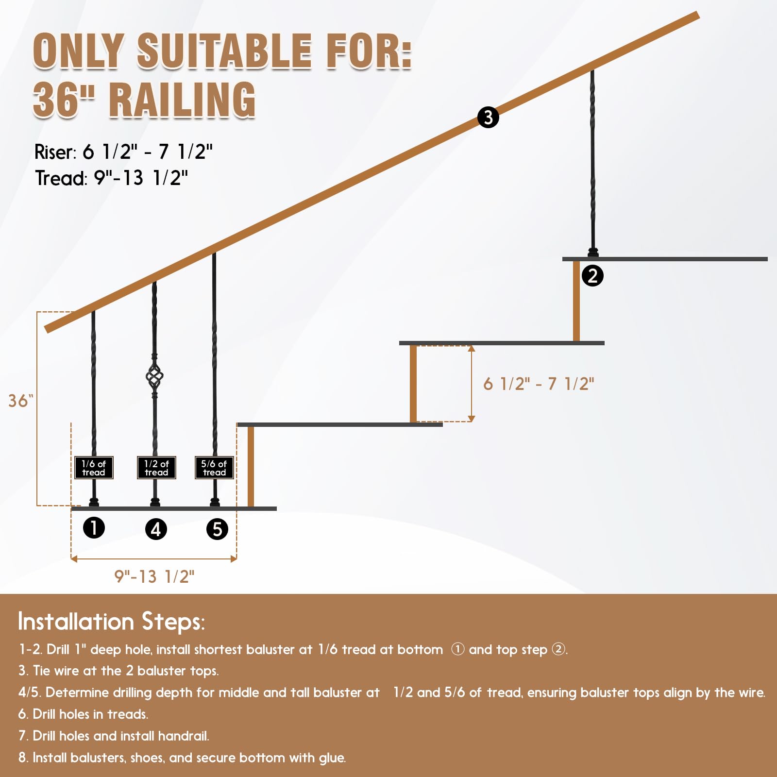Gyykzz 9Pack Iron Stair Balusters Suitable for 36