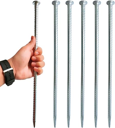 FOMMEN Estacas de metal de 16 pulgadas para asfalto de 12 pulgada de diámetro, 6 estacas de tierra resistentes para golpes de velocidad, soporte de