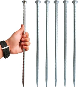 16" Rebar Stakes 6 Pack,1/2" Dia HeavyDuty Galvanized Solid Ground Spikes