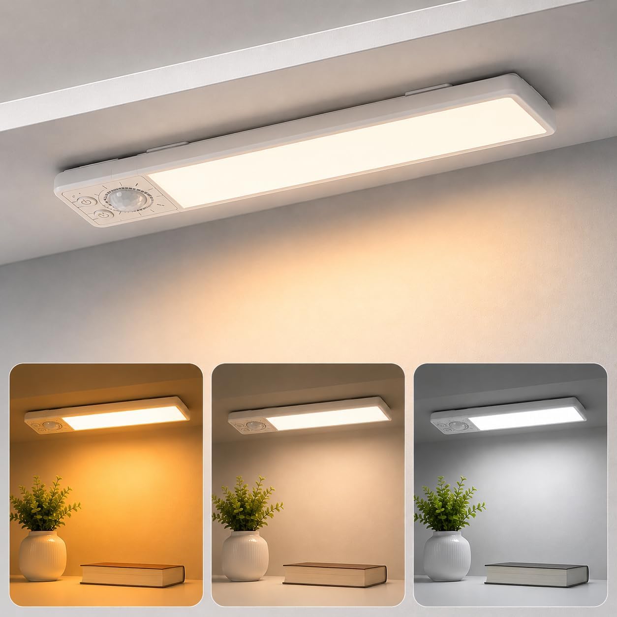 FLYNGO Motion Sensor Under Cabinet LED Light, 3 Color Modes Wireless Rechargeable Closet Light with Stepless Dimming for Under-Counter, Kitchen, Cabinet, Wardrobe, Bedroom, Cupboard (20 CM)-image-15