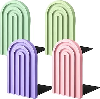 Harloon 4 Pcs Boho Arch Wood Bookends Rainbow Arch Back to School Book S...