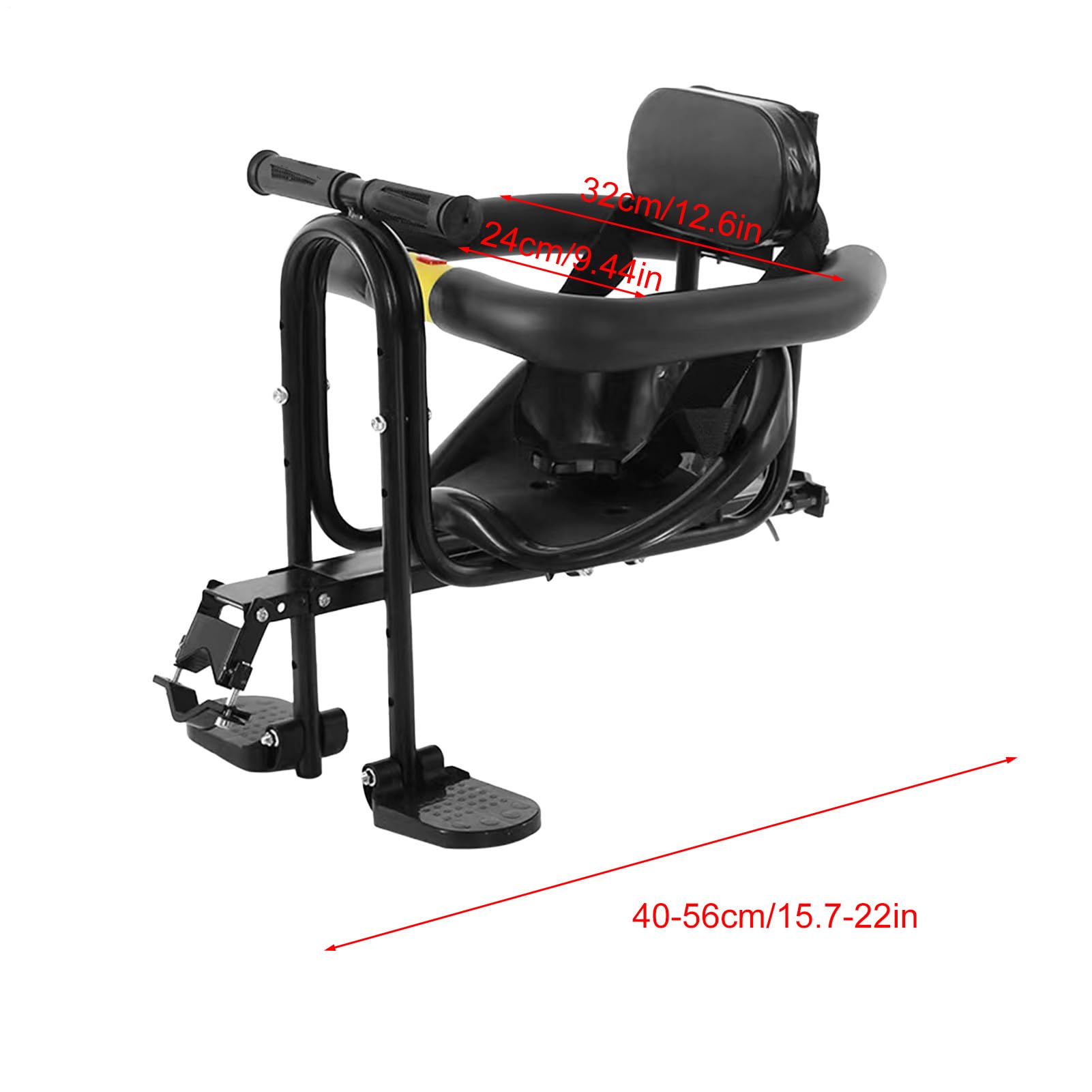 Seggiolino per bici per bambini, design ergonomico in lega nera leggera | con comodi poggiapiedi | Comodo sedile staccabile per viaggi urbani, gite all'aperto e viaggi casa-scuola