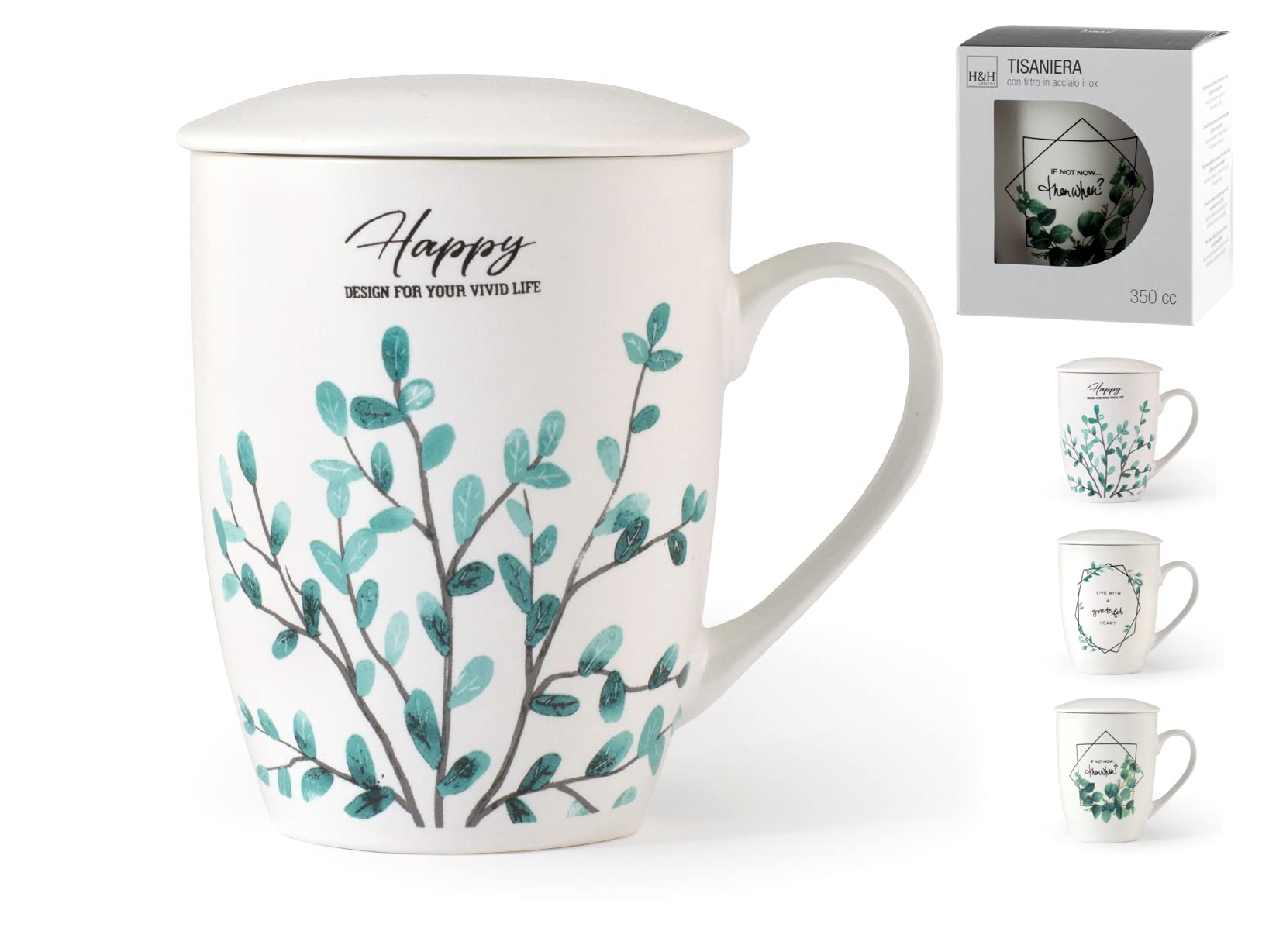 H&H Botanic Tea Pot, New Bone China, Assorted Designs, Stainless Steel Filter, Cl38