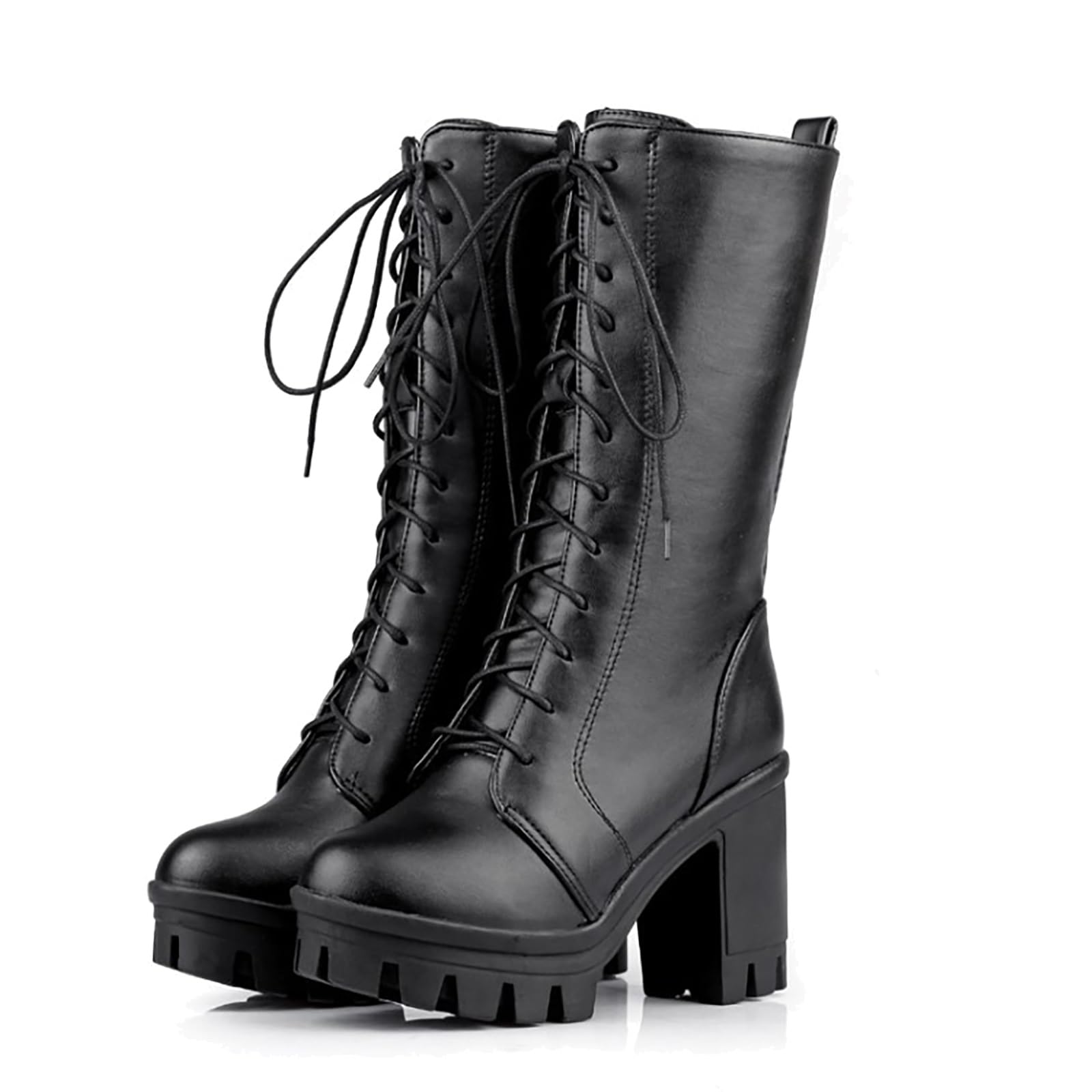 MEECHI Stivaletti da Donna in Stile Gotico 2023 Nuovi Stivali Stringati con Tacco Largo Caldi Booties in Peluche Stivali Corti in Pelle PU Ankle Boots da Autunno Inverno Scarpe alla Caviglia