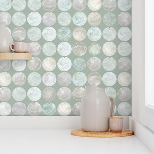 Miniatura 8 de Muestras de papel tapiz autoadhesivo  Capiz Shell Mint Circles Hawaii Boho Shells papel tapiz extraíble personalizado por Spoonflower