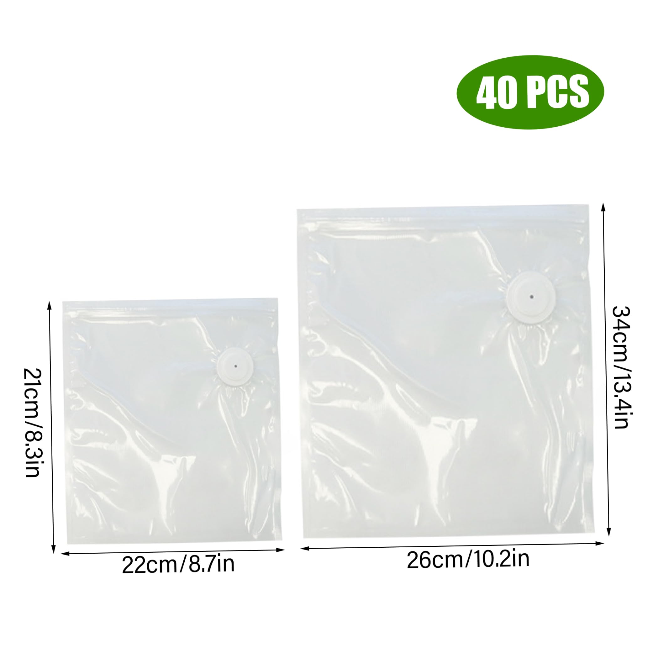 Sacchetti sottovuoto per alimenti, confezione da 40 sacchetti spessi riutilizzabili con valvola dell'aria, bianchi (20 piccoli 21 x 22 cm + 20 grandi 26 x 34 cm)