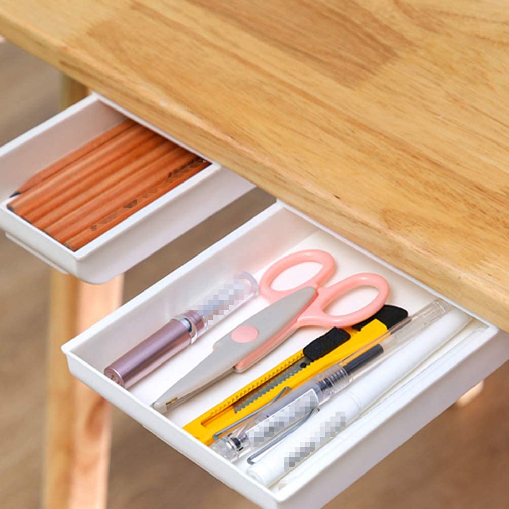 Ansawi Under Desk Drawer Organizer Storage, Self-Stick Pop-up Hanging Pencil Table Drawer for Office,Study,Home,School (Grey, Large)