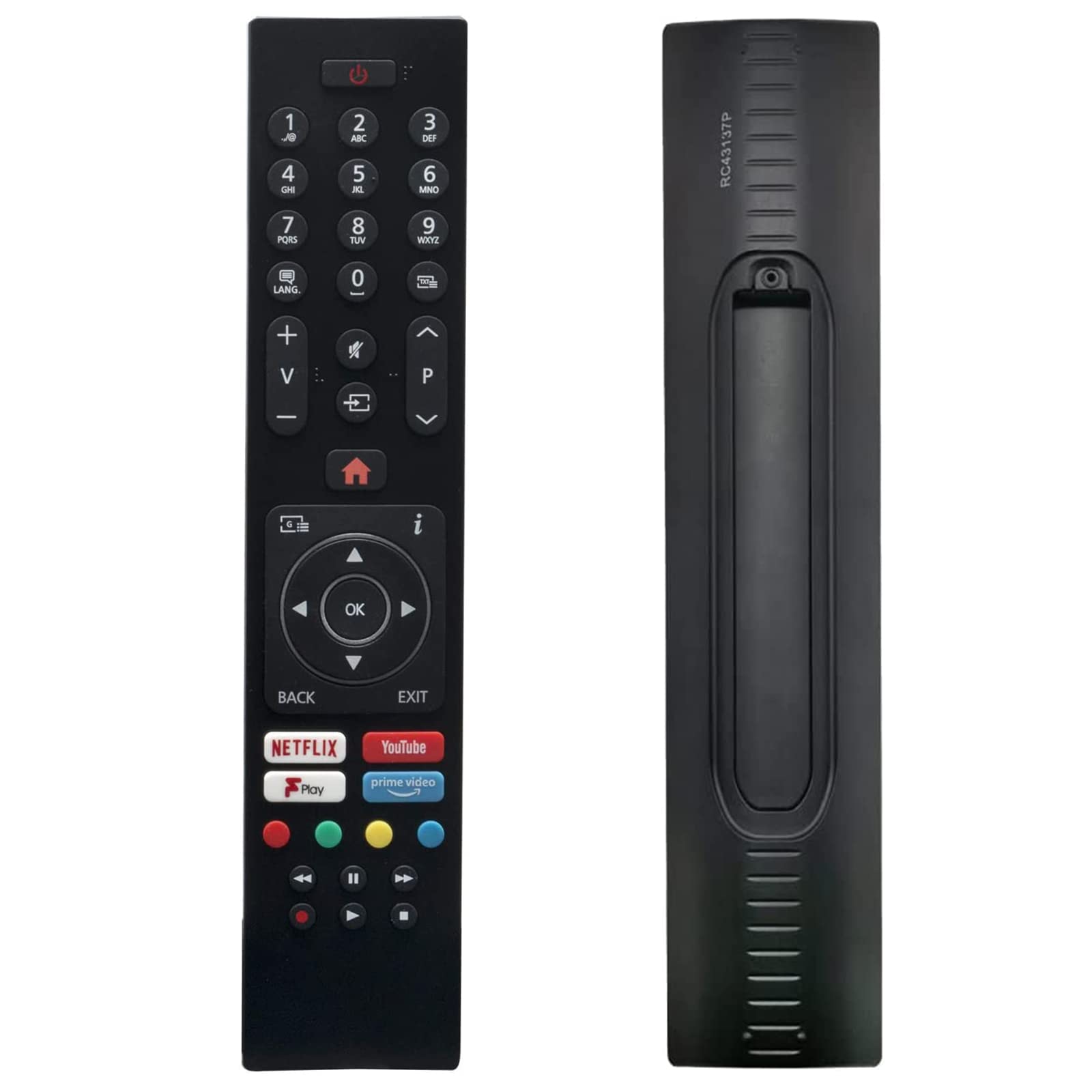VINABTYReplacement RC43137P RC43137 Universal Remote Control fit for Luxor Bush Digihome Finlux Electriq Smart TV 32-EB-HD 32-FHD-5120 40-EB-FHD 43-EB-FHD 43-FUD-8020