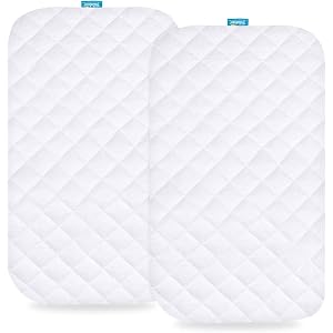 Waterproof Bassinet Mattress Pad Cover Fit for Jimglo 3 in 1, Nordmiex, BabyBond, INFANS, HARPPA, and Ihoming Bedside Bassinet, 2 Pack, Ultra Soft Surface, Breathable and Easy Care