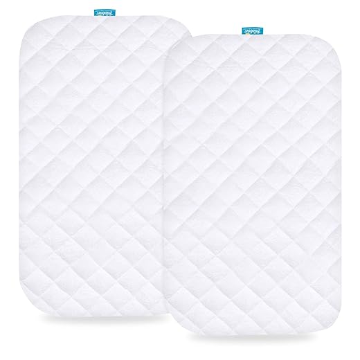 Waterproof Bassinet Mattress Pad Cover Fit for Fodoss, BIERUM, Bellababy and MiClassic Bassinet, 2 Pack, Ultra Soft Viscose Made from Bamboo Terry Surface, Breathable and Easy Care