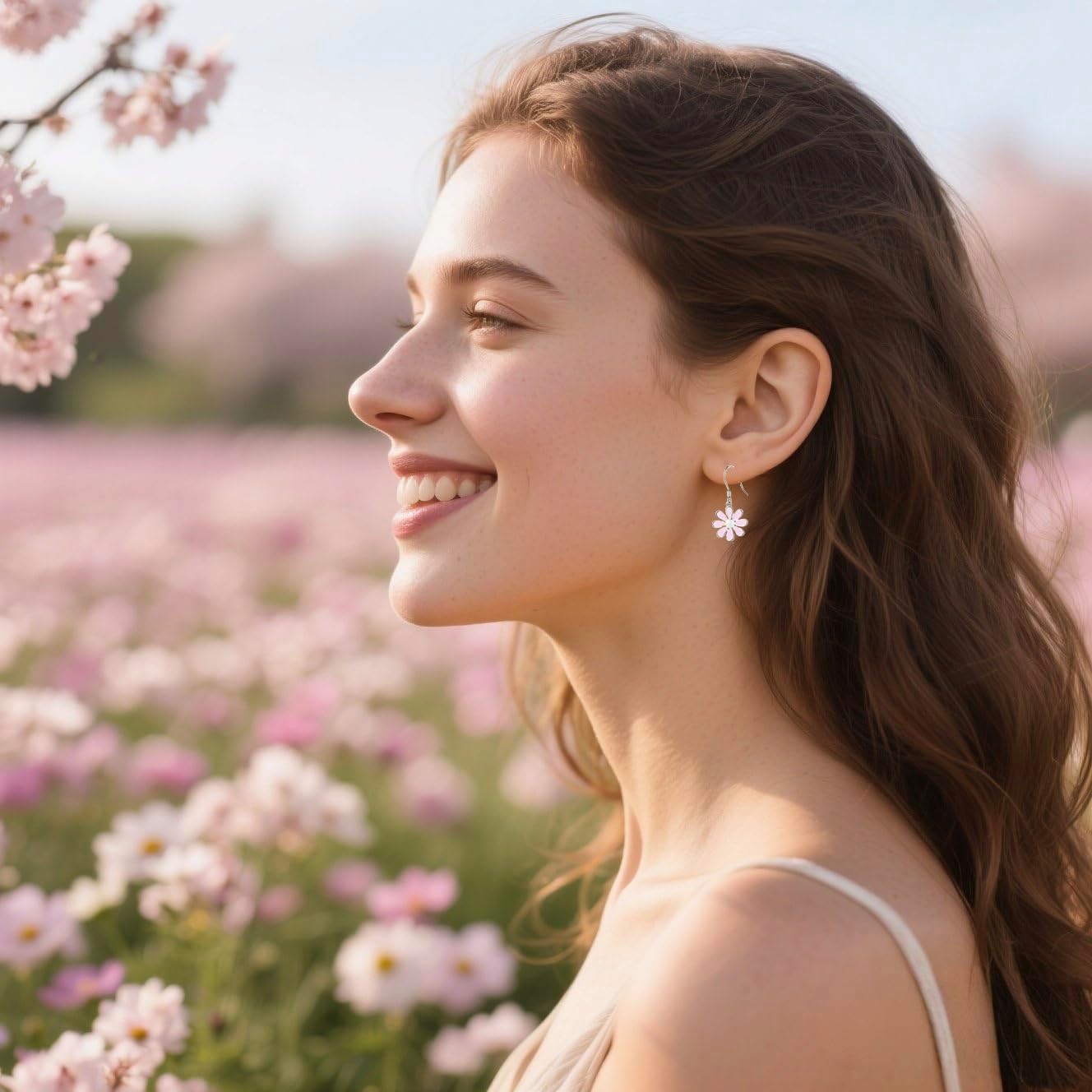 SLUYNZ 925 Sterling Silver Flower Dangle Earrings for Women Teen Girls Daisy Pink Flower Drop Earrings Summer Spring - Image 2