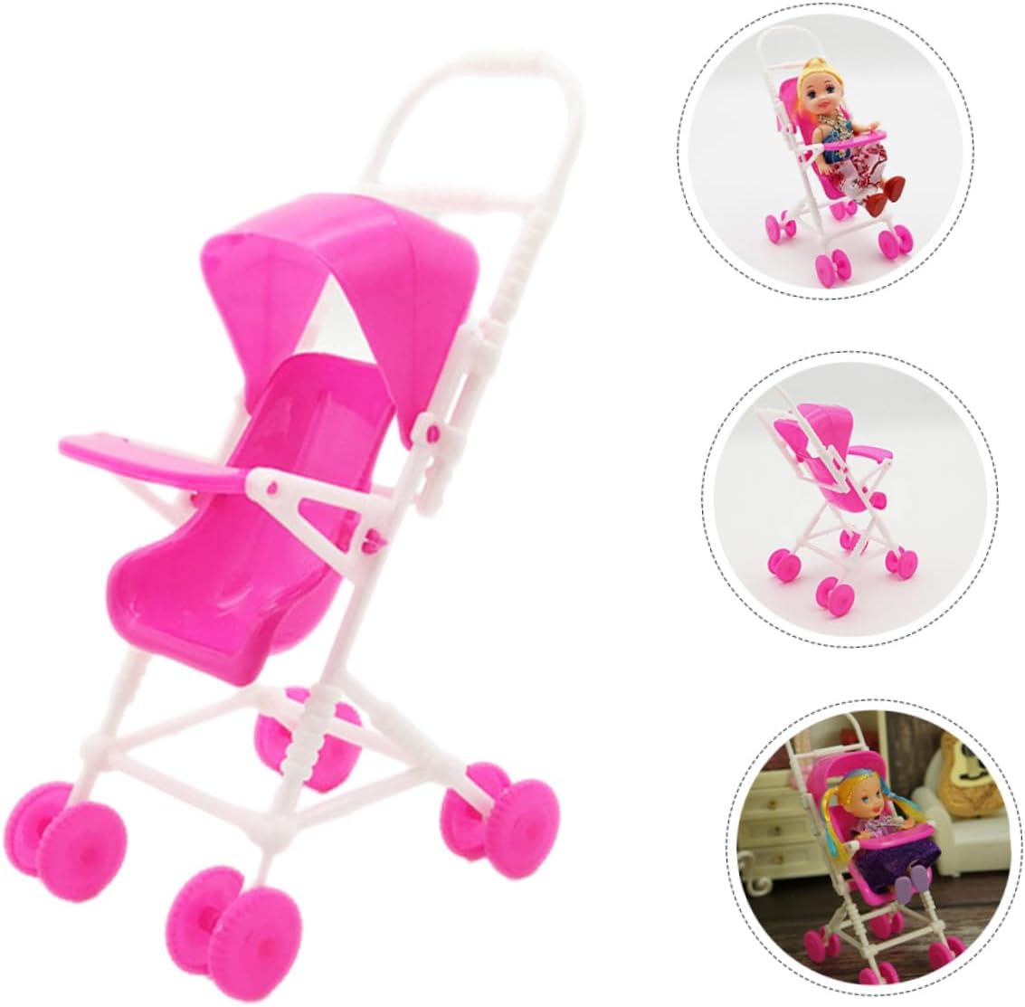 BESPORTBLE 5sets Simulation Cart Stroller Pushchair Doll Pram Lifelike Doll Realistic Seat Play Game House Accessories House Decor Stuff Rosy Plastic 2pcs*5