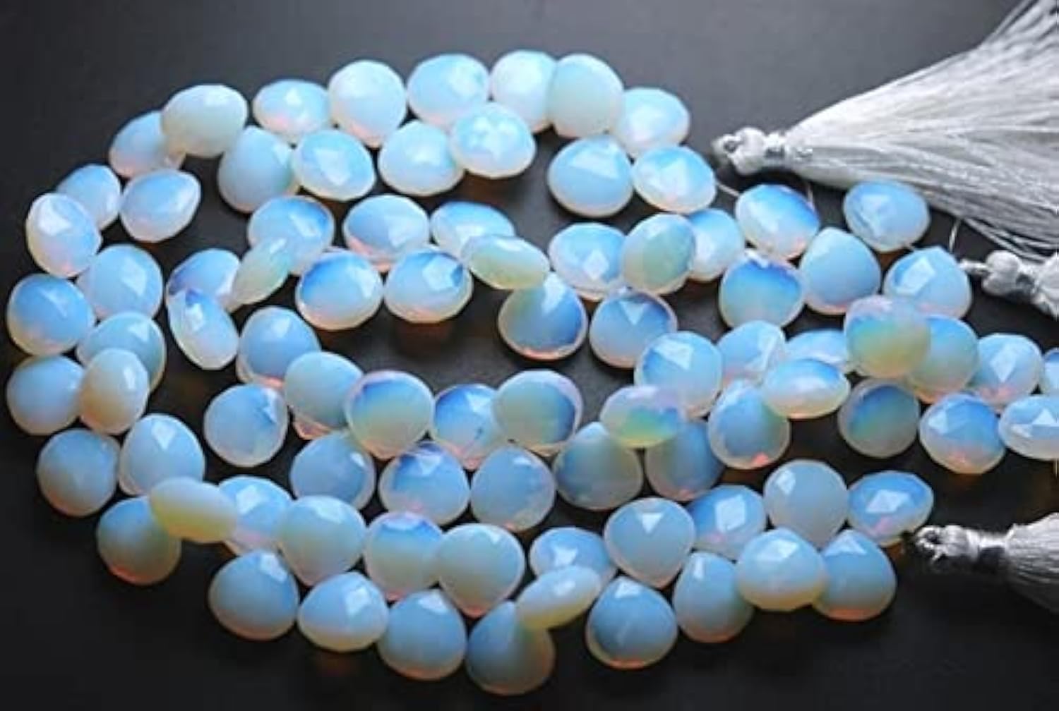 Quartz briolette cœur 11mm fil perle pierre naturelle bleu blanc 8"
