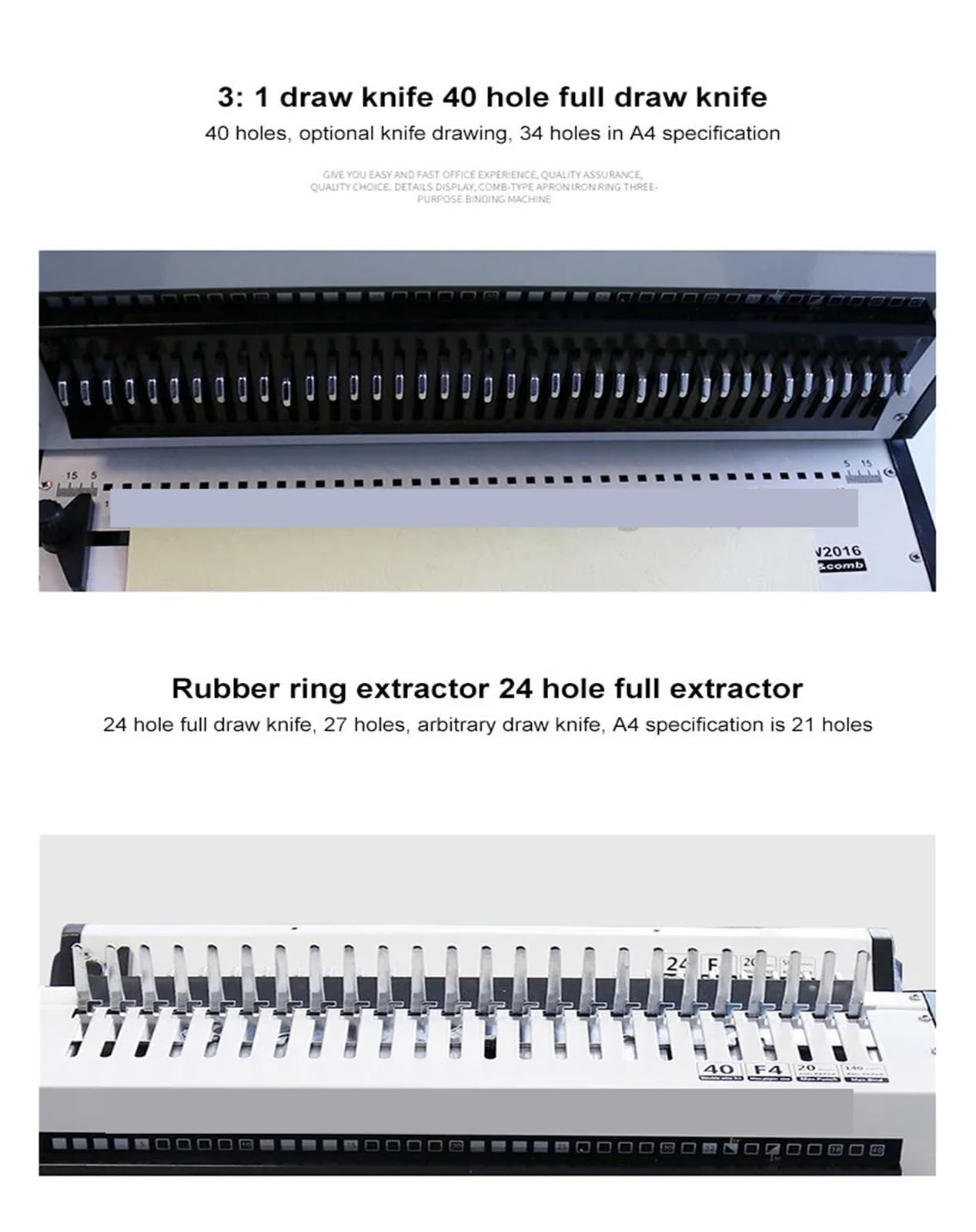 Elektrische Drahtbindemaschine, Clip-Binder, Kammbindung, Drei-in-Eins, 40-Loch-Eisenring/24-Loch-Gummi/10-Loch-Clip, schwere Stanzung für Zuhause, Schule