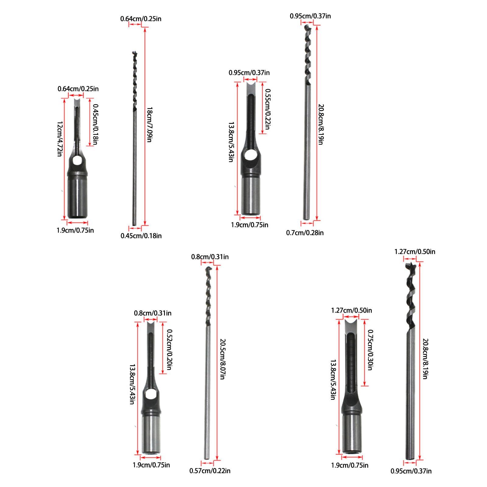 Lot de 4 burins à mortaise à trous carrés de tailles multiples adaptés pour le travail du bois précis et efficace les amateurs de bricolage à trou carré