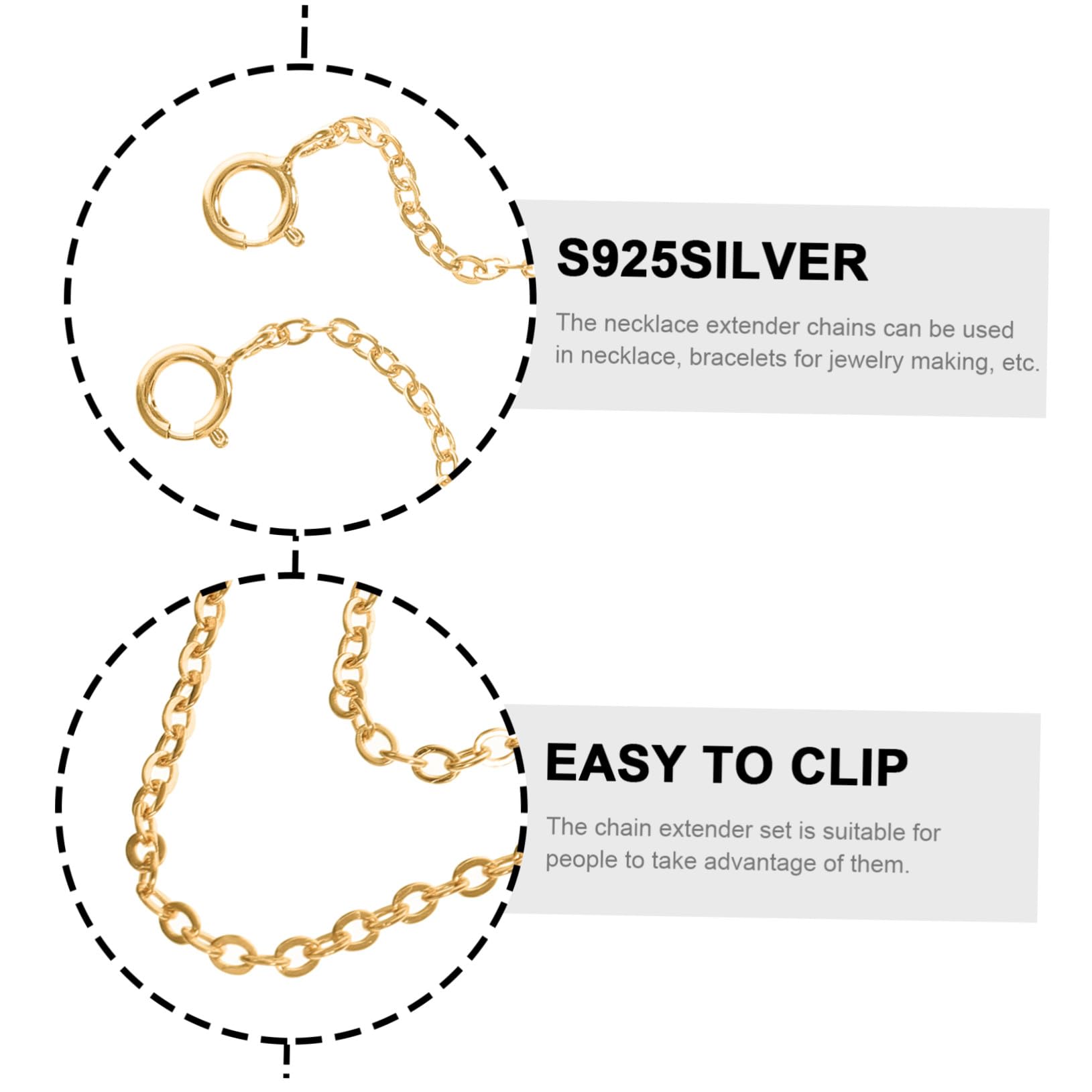 Cadena Extensora de Collar de Plata S925 para Hacer Joyas, 3 Piezas Diseño Simple y Funcional para Alargar Collares y Pulseras en Manualidades