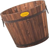Vista 1 de Hemoton Medium Garden Wooden Effect Barrel Planter, Outdoor Half Whiskey Cask Flower Pot, Indoor Rustic Patio Grow Plant Container
