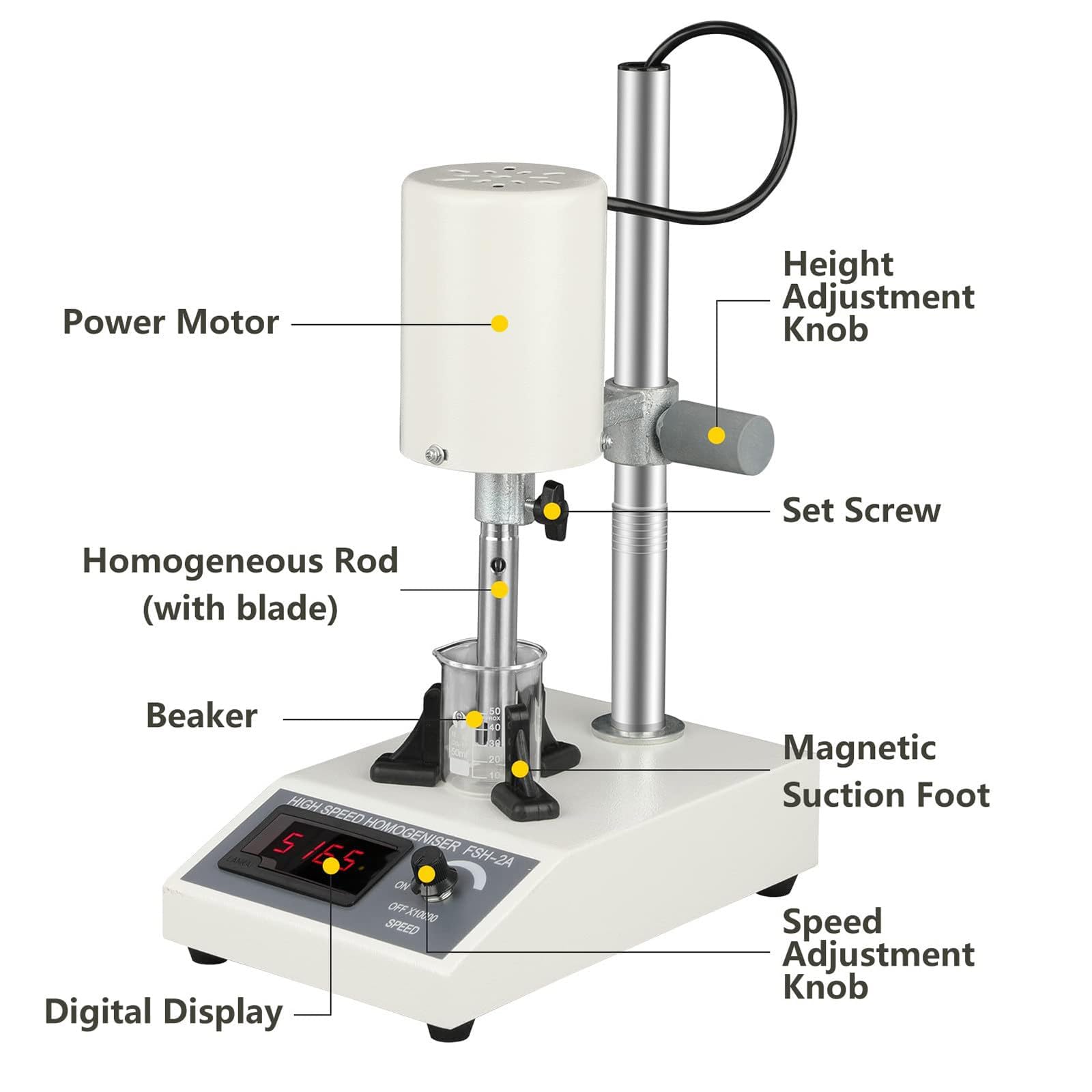 Dispersore da laboratorio ad alta velocità con RPM regolabile e teste multiple per miscelare ed emulsionare campioni efficienti, ideale per applicazioni di ricerca e test