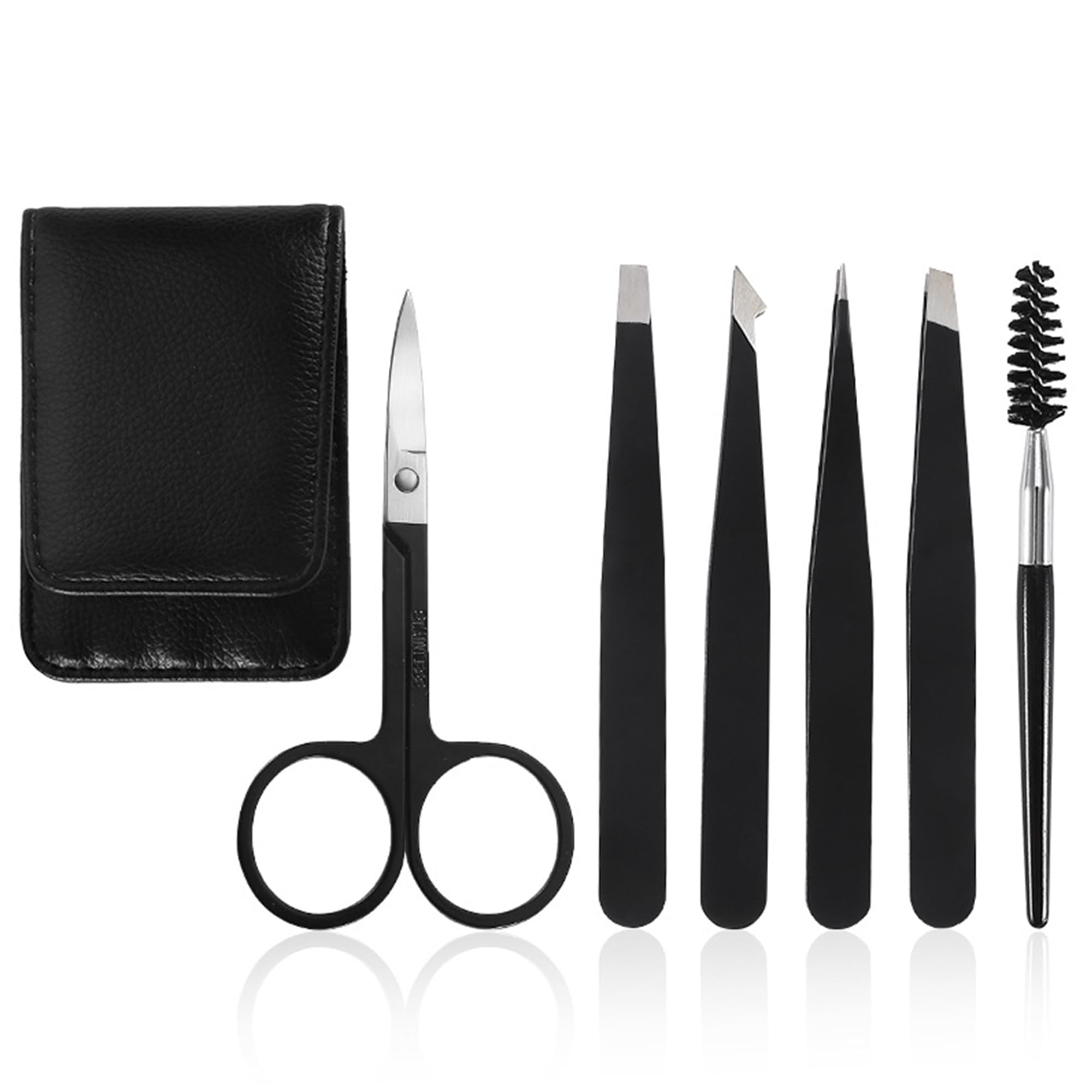 JIAMIAN Juego de 6 Piezas Para Recortar Cejas Con Pinzas, Tijeras, Maquinilla De Afeitar Cepillo, Pinzas Profesionales De Acero Inoxidable Para Depilar Cejas (Negro)