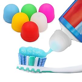 Chrome Cherry SqueezMe Self-Closing Toothpaste Caps, Silicone Lid for Kids & Adults, No Mess Toothpaste Dispenser, Easy Squeezer Cap for Tubes, Bathroom Accessory, Multicolor, Pack of 6