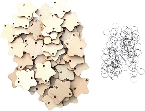 CHUNCIN - 80 discos de madera rústica con agujeros y anillos de metal, piezas de madera para adornos, calendario de bricolaje, manualidades,