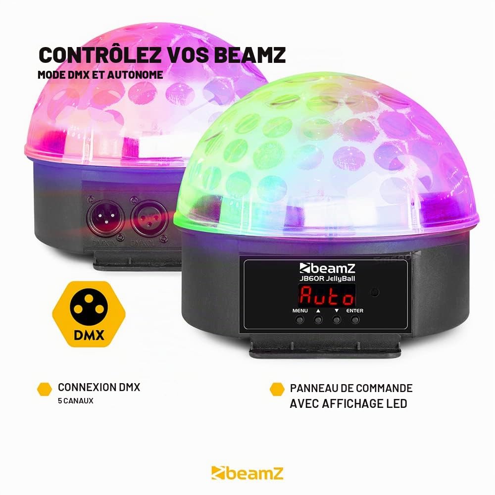 BeamZ JB60R Jelly Ball Effet Lumineux 6 x 1W LED, 5 Canaux DMX, 82 Faisceaux Rotatifs, Mode Automatique et Audio, Faible Consommation, Boitier Solide, Télécommande Incluse