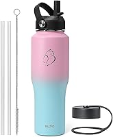 Vista 10 de BUZIO Botella de agua aislada que cabe en el portavasos, vaso de acero inoxidable con tapa de popote de 32 onzas, a prueba de fugas, sin BPA