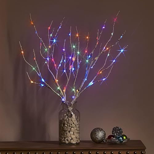 Miniatura 9 de Hairui Ramas de abedul iluminadas de 18 pulgadas 70 luces LED de sauce blanco que funcionan con pilas con temporizador para decoración de verano