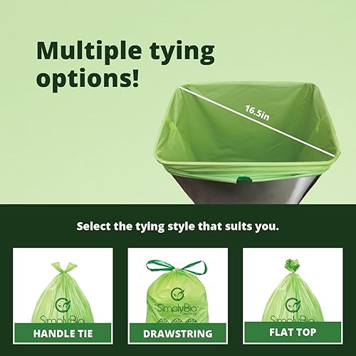 Miniatura 30 de Simply Bio Bolsas de basura compostables de 13 galones, con cordón de ajuste, extra gruesas de 1 mil, 49.21 litros, 30 bolsas, bolsa alta