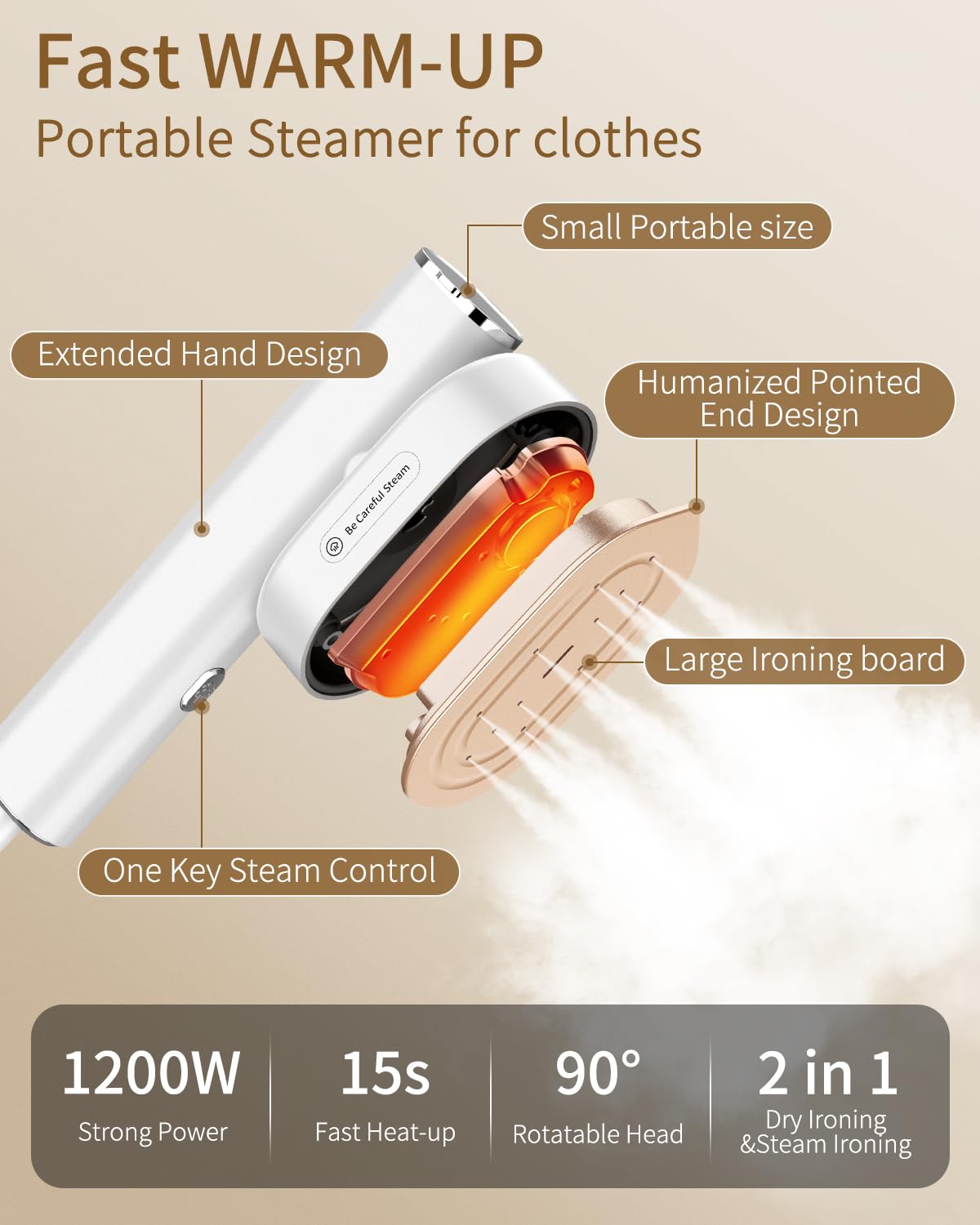 Vaporizador portátil para ropa, viaje, mini vaporizador y plancha, calentamiento rápido de 10 segundos, horizontal y vertical, 1200 W, eliminación de arrugas, vapor de ropa y plancha para