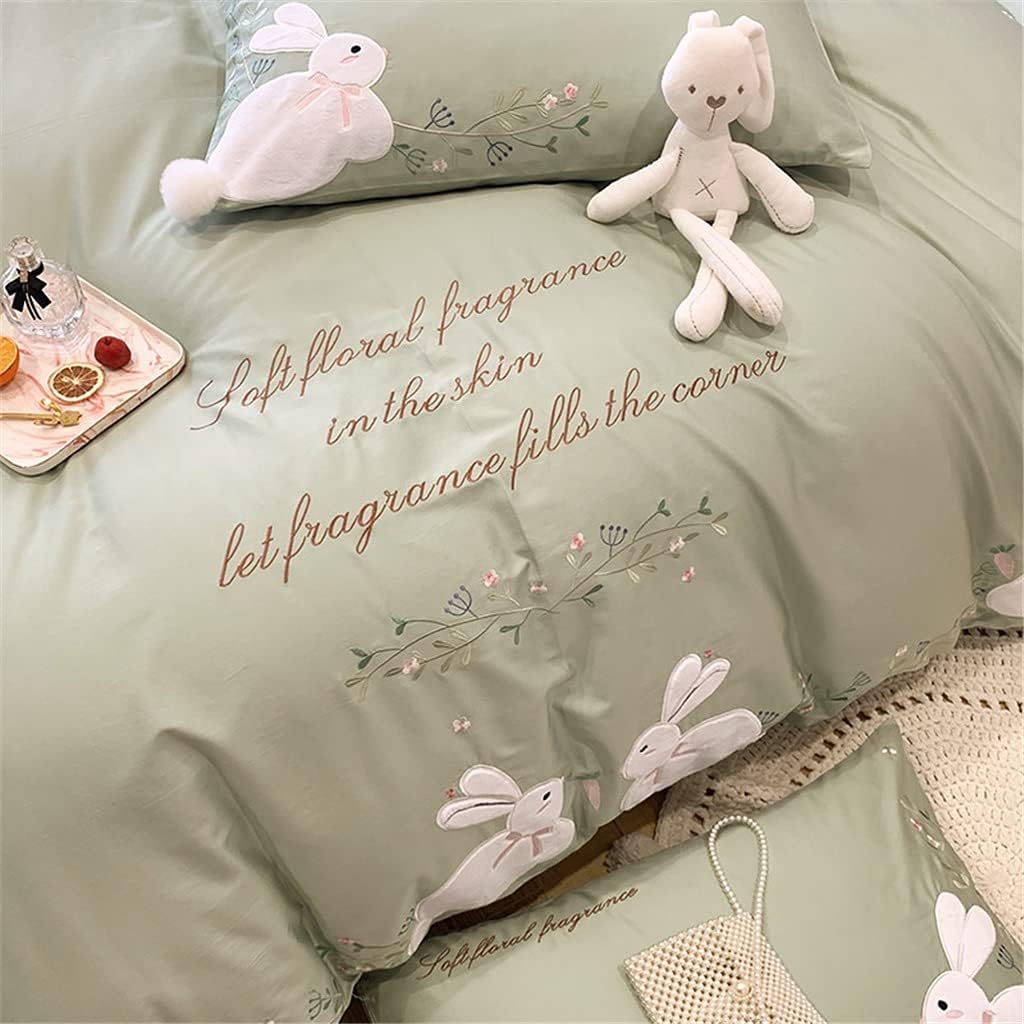 60S Long-Staple Cotton Rabbit Appliqué Embroidered Four-Piece Girl Heart Hair Ball Quilt Cover Pure Cotton Bedding