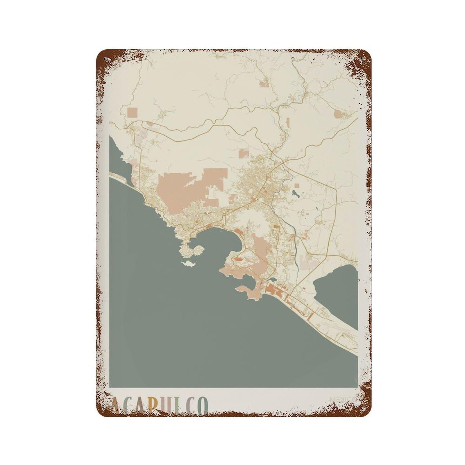 xiaoxiaoshen Acapulco Map Mexico Travel Gift Boho (2) Wall Decor Art Metal Tin Poster Modern Home Decor Art Home Bar Shop Decorations Vintage Sign 40x30cm