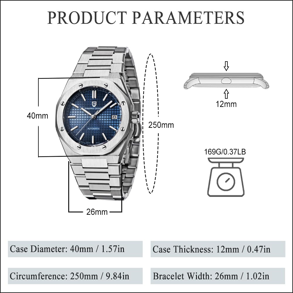 Pagani Design herrenuhr automatik Japanische Miyota Uhrwerk Klassische Edelstahl 40mm Saphirglas 100M Wasserdicht Geschäfts Herrenuhren