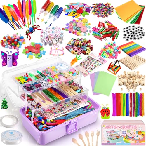 Arts and Crafts Supplies for Kids 3000+Pcs DIY Craft Kits Ages 6-10 Educational Preschool and Homeschooling Arts Programs Children Craft Kits Christmas Gifts in Portable 3 Layered Plastic Art Box
