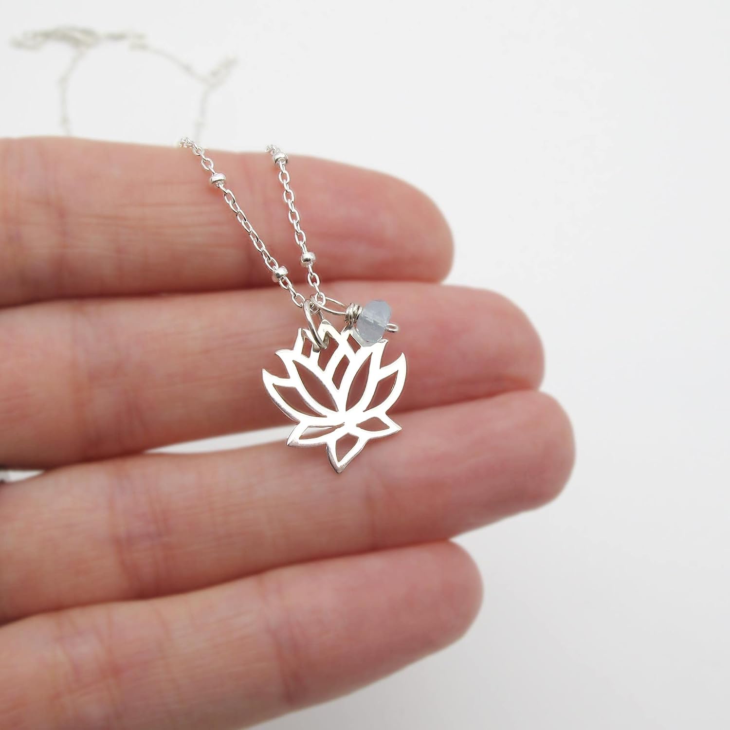 Lotus Flower Pendant Necklace with Genuine Gemstone Birthstone Charm, Sterling Silver or 14k Gold Filled / 24k Gold Vermeil