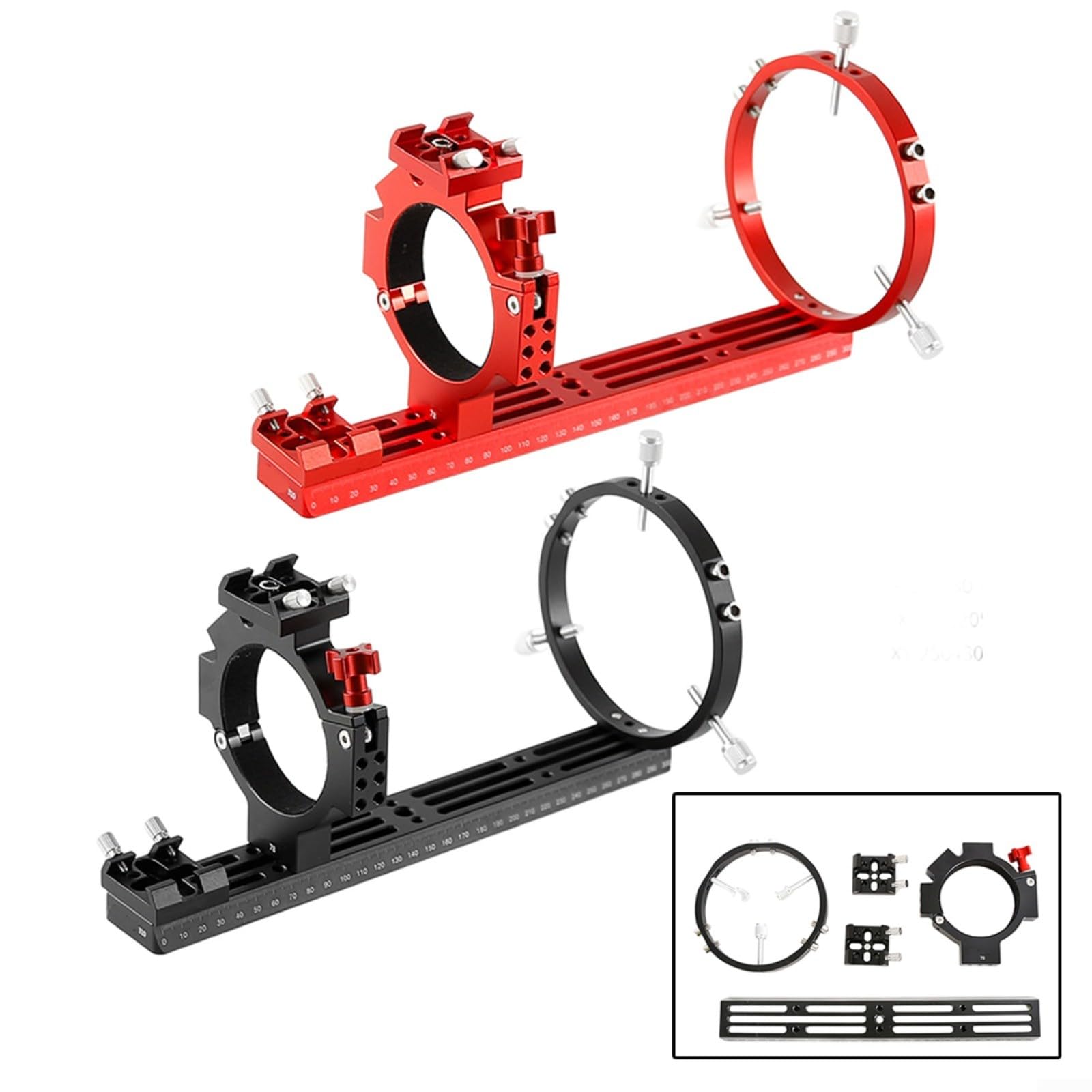 310 mm Schwalbenschwanzplatte mit 78 mm ID-Befestigungsring für ASI gekühlte Kameras, CNC-gefrästes Aluminium Astronomisches Teleskop Zubehör, Rot und Schwarz, für Deep-Sky Astrofotografie (130 mm +