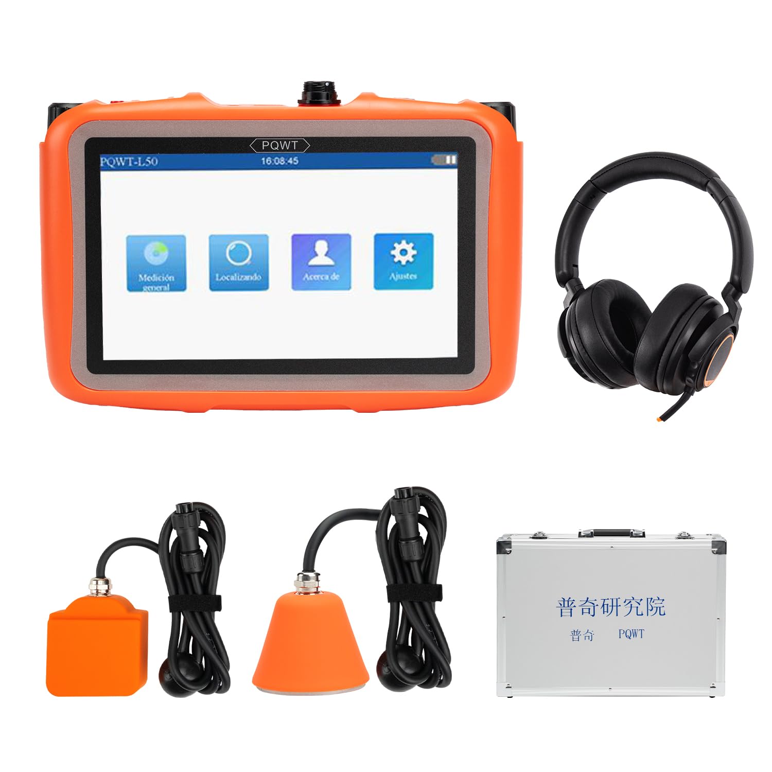 PQWT L50 Underground Water Leak Detectors for Home Wall Water Pipe Detector Machine Multi Sensor Acoustic Pipeline Leakage Detection Kit Noise Reduction Headphone Smart Touchscreen Carry Case