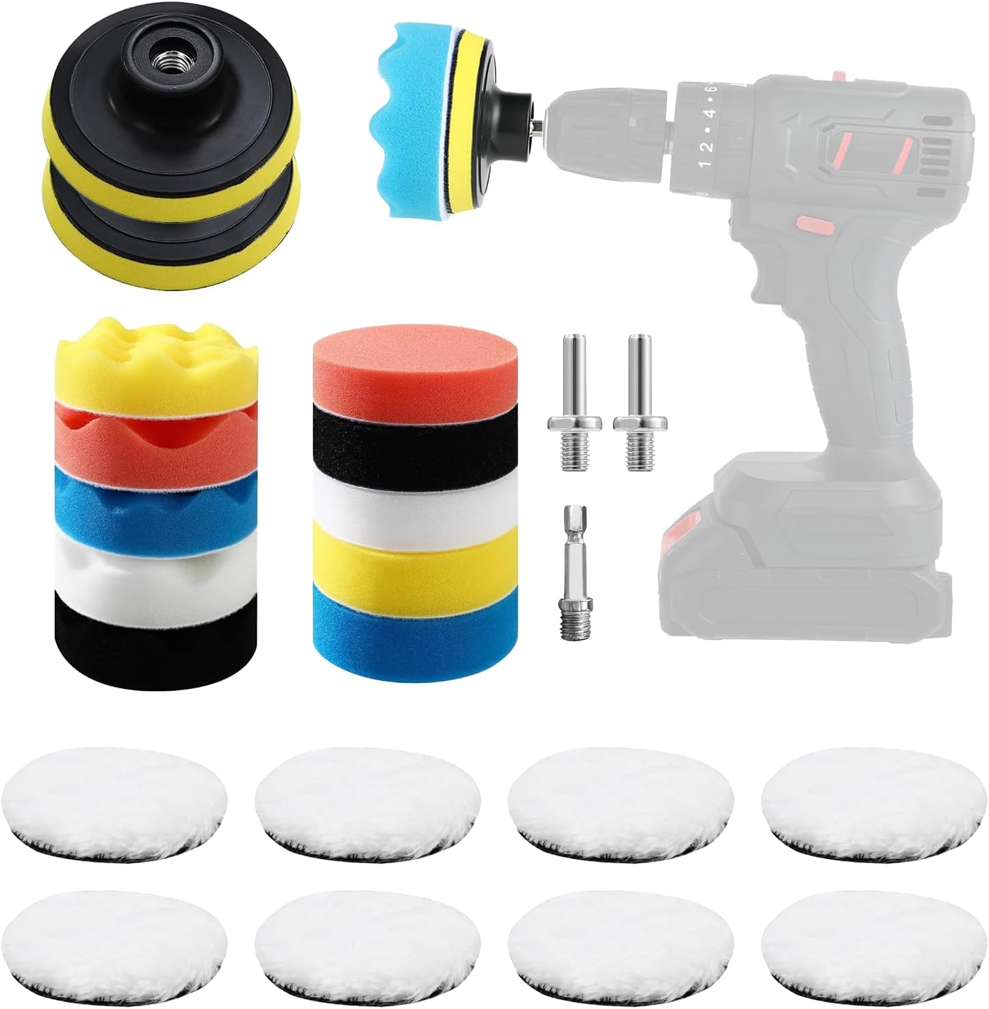 Kit polissage voiture 23 pièces - Pads 80mm