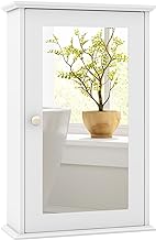 Tangkula Bathroom Medicine Cabinet with Mirror, Wall Mounted Single Mirror Door Storage Cabinet w/Adjustable Shelf, Wall Cabinet w/Reversible Door for Bathroom Living Room Hallway (White)