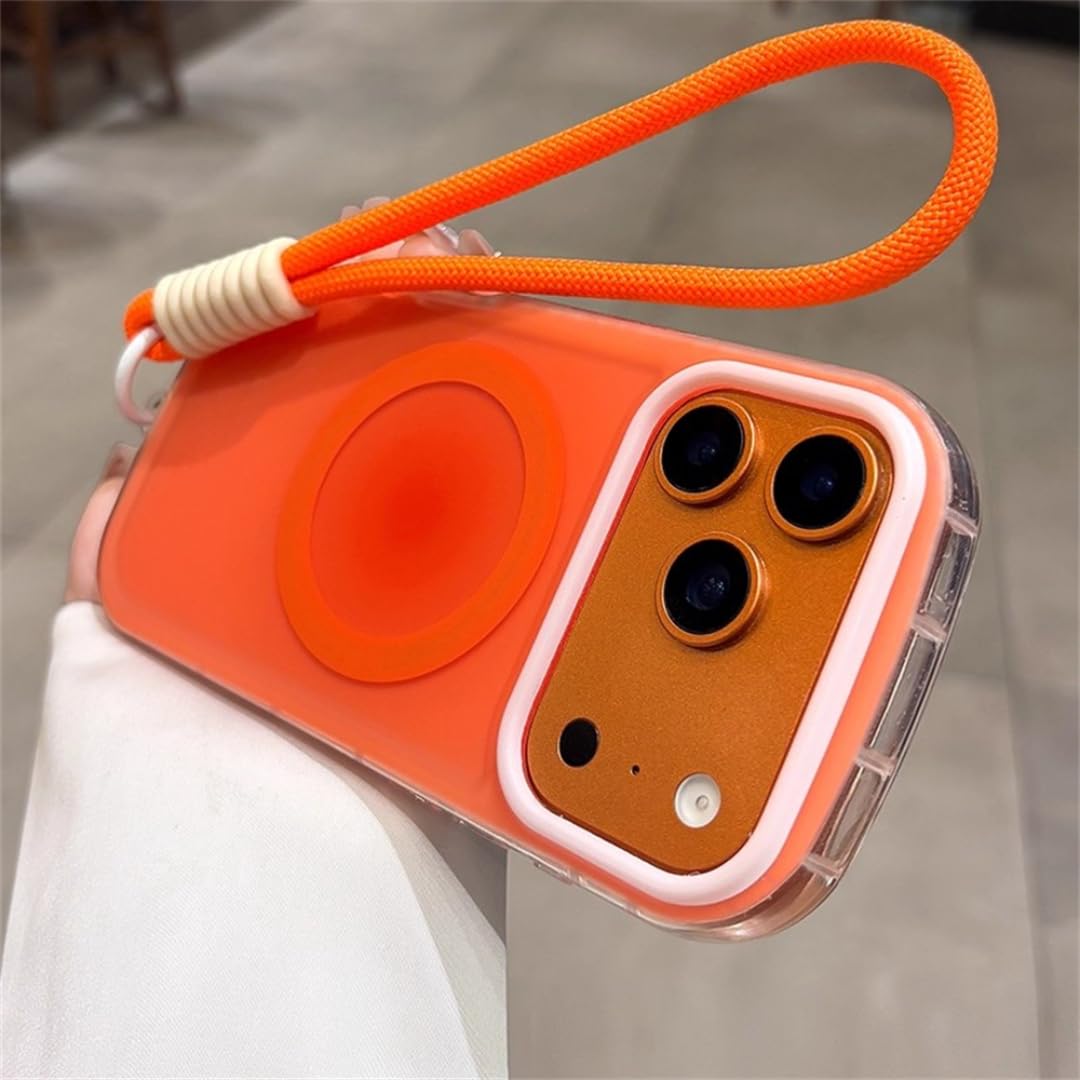 Coque iPhone 14 Pro orange mat et brillant avec cordon amovible - 6