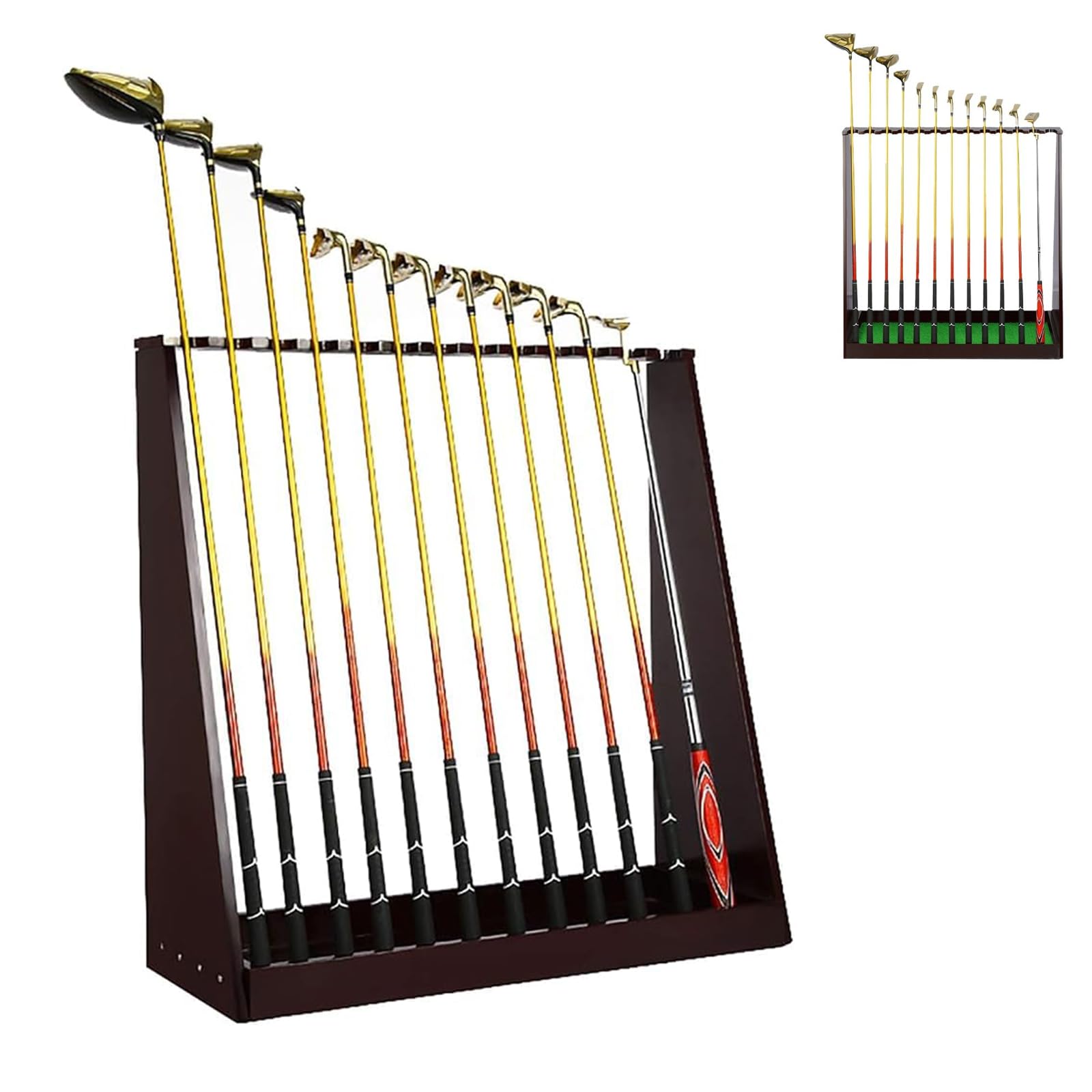 Estante de exhibición de palos de golf elaborado en madera para interiores elegantes