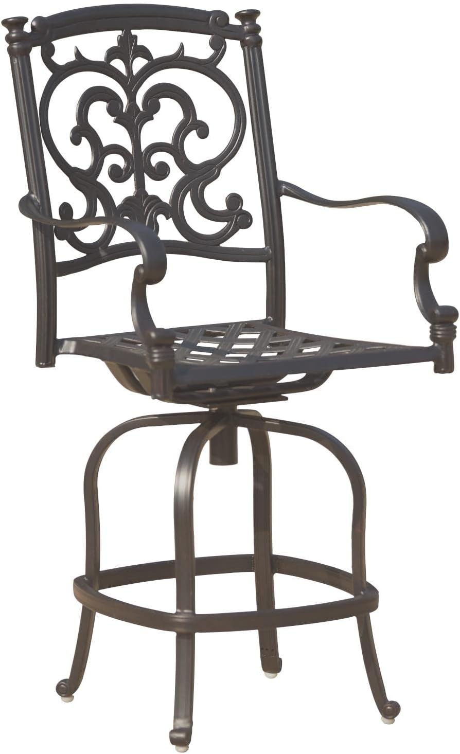 Darlee Santa Barbara 9 Piece Cast Aluminum Patio Counter Height Fire Pit Bar Set W/ 64 Inch Square Table & Sesame Cushions
