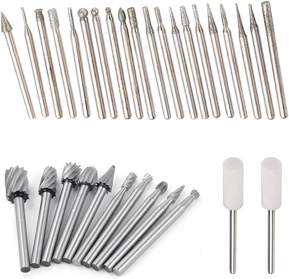Diamond Engraving Bits Set for Dremel Rotary Tool Stone Engraver Bit Gemstone Shaping Etching Accessory Kit Coated Drill Rock Working Jewelry Etcher Gem Wood Metal Sea Shell Ceramic Porcelain Glass