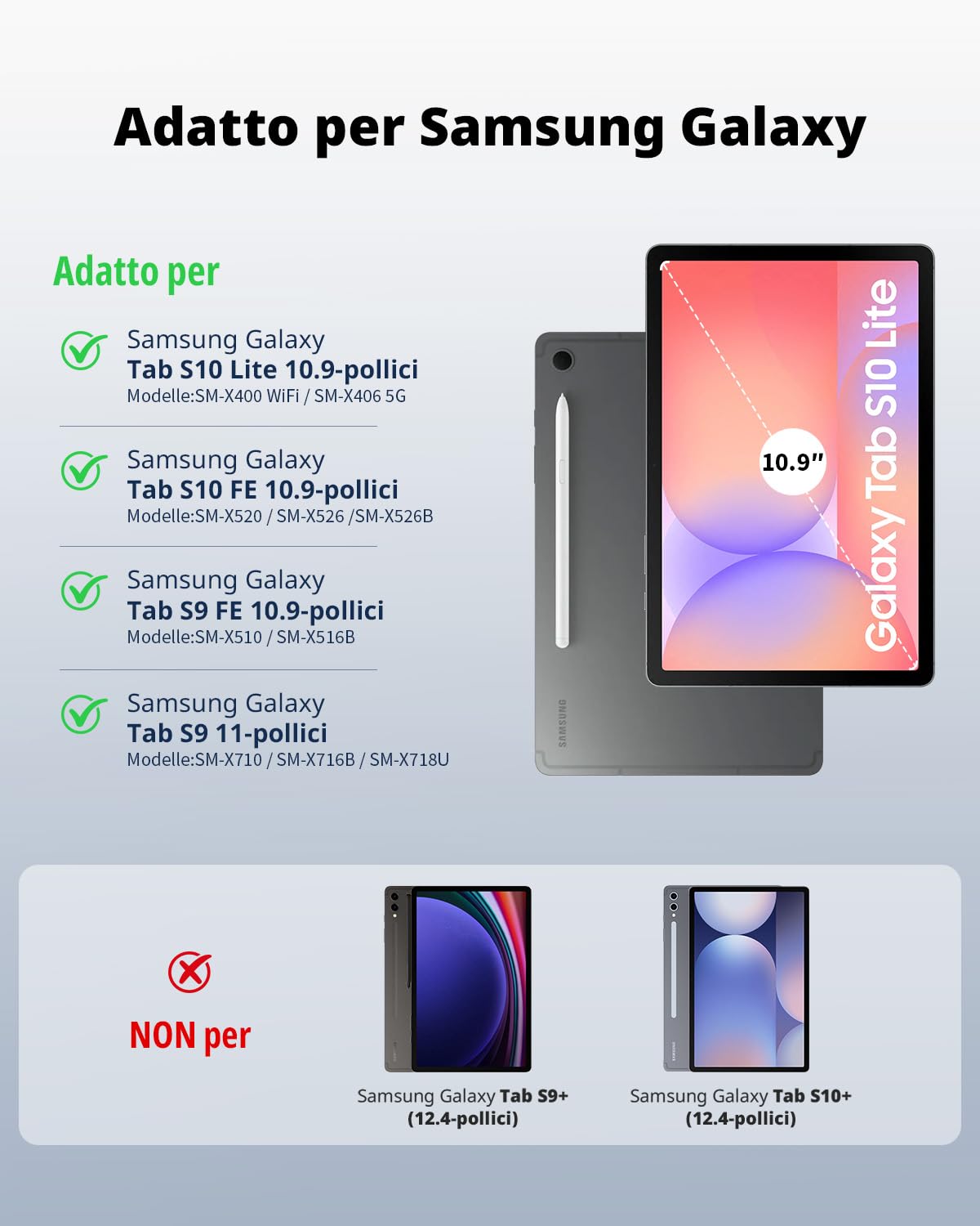 CACOE Cover con Tastiera per Samsung Galaxy Tab S10 Lite / S10 FE / S9 FE/S9 10.9"/11" (2025/2023) con Touchpad, Custodia con Portapenne Tastiera Wireless Staccabile con Illuminazione a 7 Colori, Nero