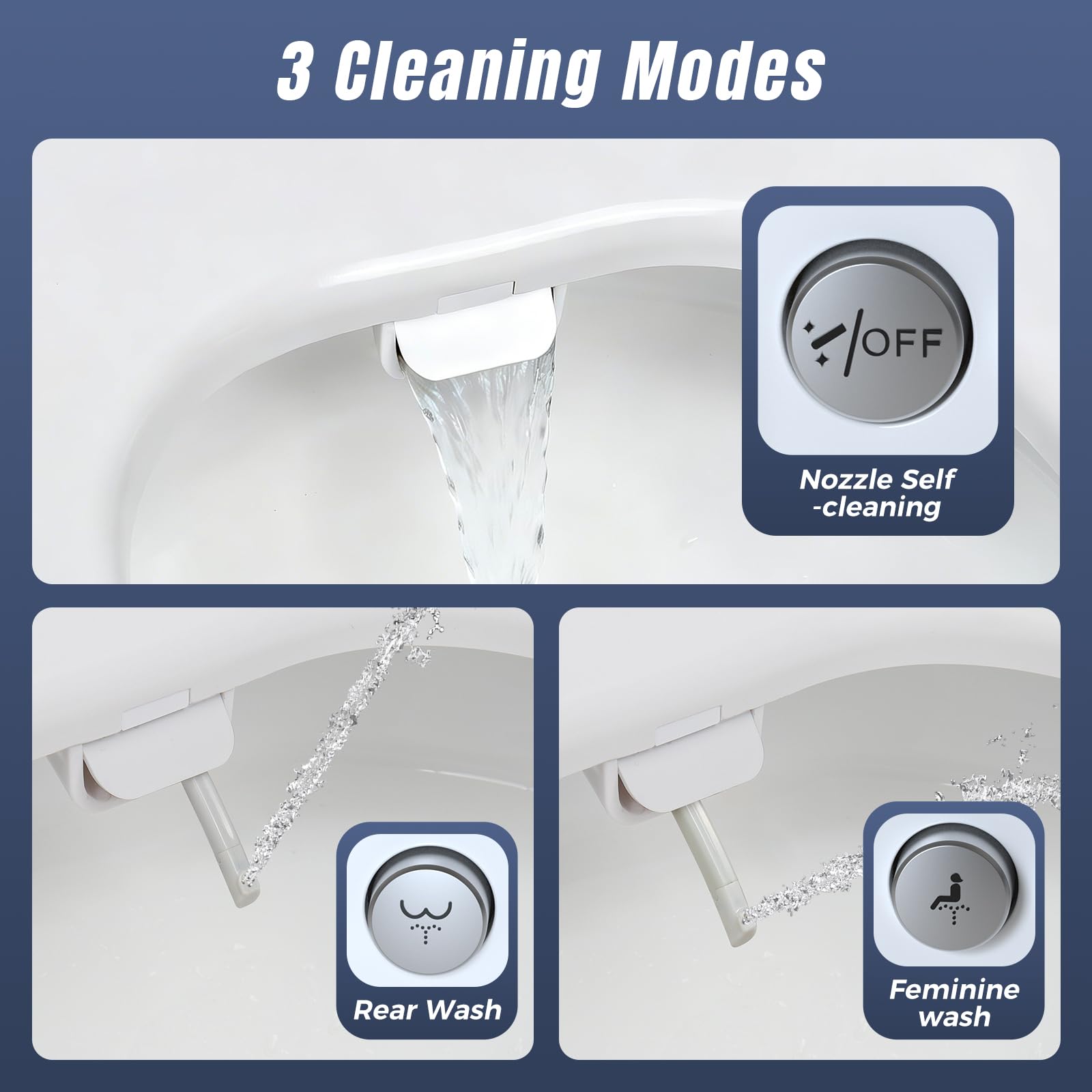 SAMODRA Abattant WC Forme D Bidet Cuvette Toilette Seat Cuvette Toilette Lunette Bidet Toilettes WC Avec Frein De Chute Lavage Des Hanches, Lavage FéMinin & Auto - Nettoyage (Forme D - Bouton)