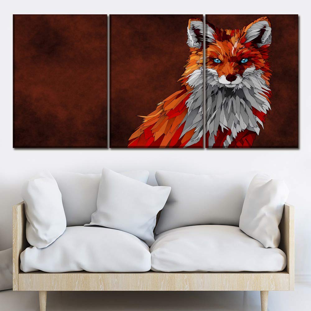 Affiche renard abstrait tableau triptyque 3 pièces pour habiller un grand mur vide